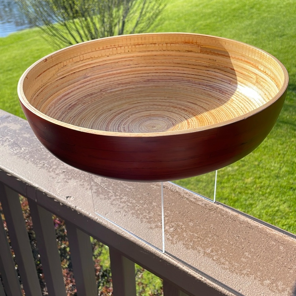 World Market Two Tone Wood Footed Serving Bowl